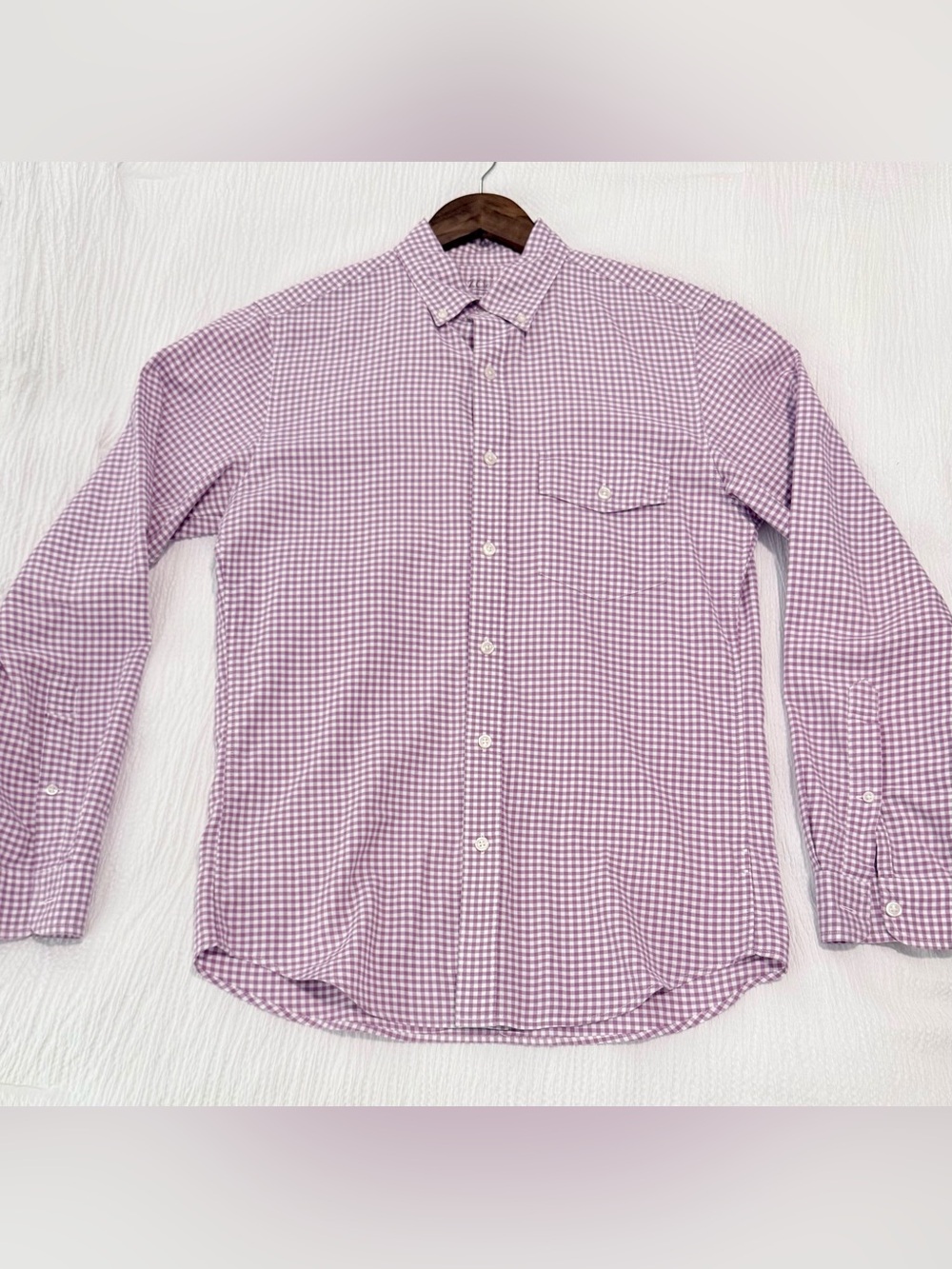 J.Crew Men's Slim Fit White & Purple Gingham Oxford Size Small